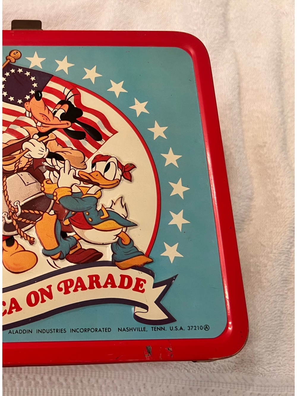 Vintage Disney Red and Aqua Metal Lunchbox by